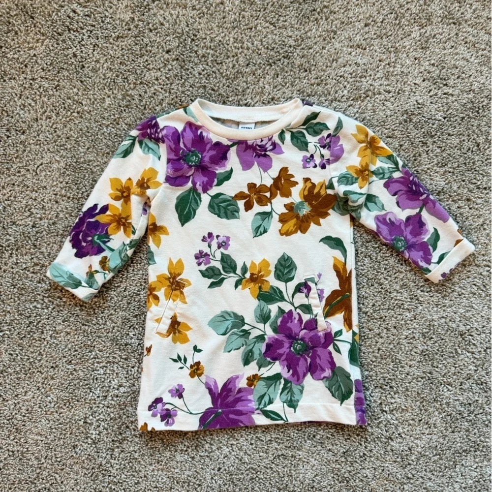 Old Navy baby girl dress long sleeve fall dress floral pockets size 12-18 months